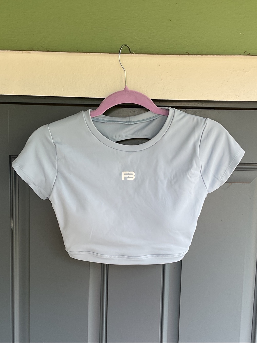 New! Light Blue Women's Crop Athletic Tee Open Back, Size M